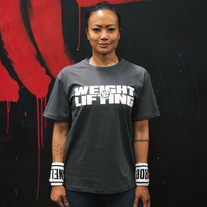 WE LIFT WEIGHTS ウエイトリフティングTシャツ　（グレー／ホワイト）