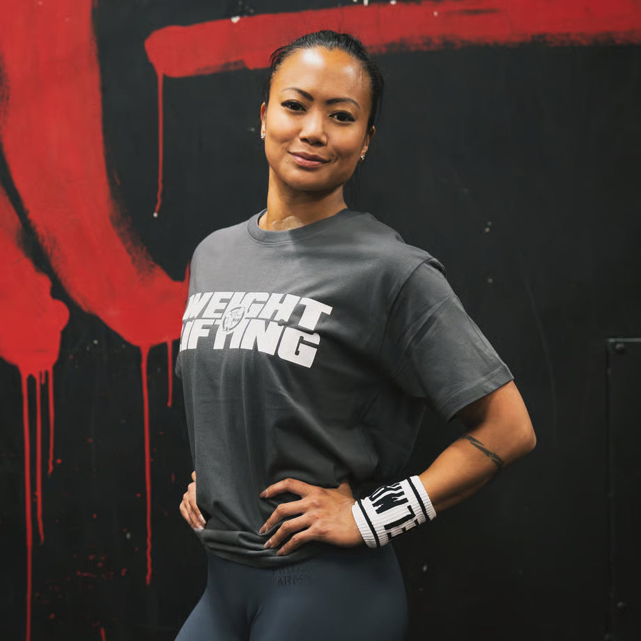 WE LIFT WEIGHTS ウエイトリフティングTシャツ　（グレー／ホワイト）